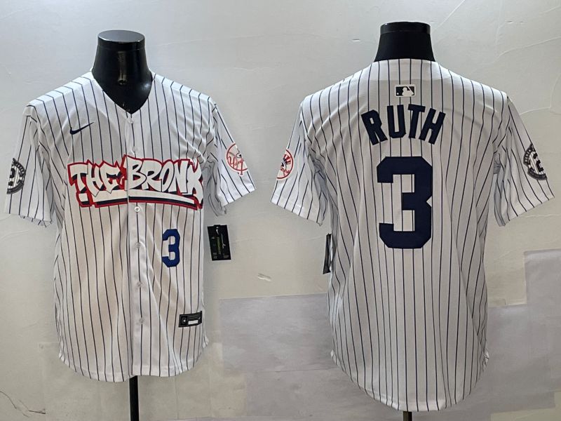 Men New York Yankees #3 Ruth White Stripe four generations Joint Name 2025 Nike MLB Jersey style 5->new york yankees->MLB Jersey